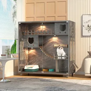 Jaula de madera maciza para el hogar, gabinete para gatos, casa para gatitos, casa para mascotas, Villa para gatos de lujo para interiores - Product Image 5