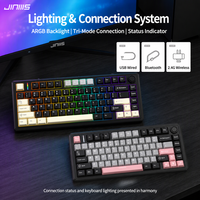 Keyboard Mekanik Jinms F75 Tri Mode 75% Gasket Hot Swappable Knob RGB Backlit Nirkabel 2.4GHz Berkabel Kustom Gaming