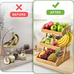 Étagère à fruits en bambou à 3 niveaux avec support pour bananes pour le rangement sur le comptoir de cuisine - Product Image 1