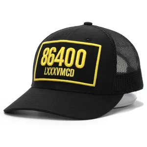 2019 6 패널 3D 골드 자수 모든 블랙 통기성 메쉬 면화 트럭 모자 모자