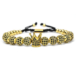 <span class=keywords><strong>Bracelet</strong></span> en macramé <span class=keywords><strong>pour</strong></span> femme et <span class=keywords><strong>homme</strong></span>, Design classique, luxe, boule de <span class=keywords><strong>diamant</strong></span> <span class=keywords><strong>noir</strong></span>, breloque en couronne, JBS10059 - Product Image 1