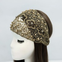 Accessoire Cheveux Femme Automne Hiver Classique Jacquard à Carreaux Couvre Cheveux Gris Respirant Fait Main Ornements Perles et Strass