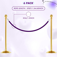 6 pièces de cordes de support en velours de 5 pieds pour barrière de contrôle de foule |   Événements sur le tapis rouge/violet, Grandes ouvertures - Eau en acier inoxydable