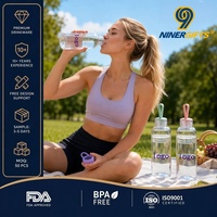 NINERgifts 2026 Botol Minum Tritan Ramah Lingkungan untuk Luar Ruangan 480ML Gaya Amerika Sederhana Mulut Lebar Portabel dengan Pegangan Silikon