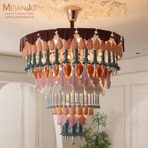 Lampadario in Ceramica Stile Country Francese E12, Altezza Regolabile, Design Colorato Macaron <span class=keywords><strong>per</strong></span> <span class=keywords><strong>Soggiorno</strong></span>, Sala da Pranzo, Arredamento Villa - Product Image 1