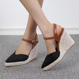 Nouvelle mode femmes été sandales à semelles compensées 3.93 pouces bout fermé avec bride à la cheville PU supérieur et PU semelle intérieure plate-forme <span class=keywords><strong>Espadrilles</strong></span> - Product Image 5