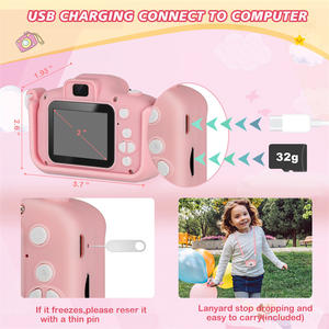 Buena calidad Rosa doble lente chico juguete foto Video HD Selfie Cámara niño pequeño Cámara videocámara para niñas - Product Image 4