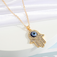 Pendentif Hasma Fatima mains plaqué or et argent Collier en cristal pour femme, bleu turc, mauvais œil