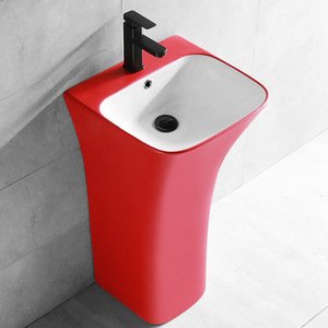 Lavabo de Cerámica Creativo con Pedestal Irregular, Lavabo de Pie para Baño, de un Solo Orificio, Acabado Liso y Brillante - Product Image 2