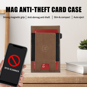 Porte-cartes intelligent en aluminium à ouverture rapide avec étui magnétique en cuir pour iPhone, <span class=keywords><strong>portefeuille</strong></span> magnétique détachable en métal pour homme avec protection RFID – Offre Spéciale - Product Image 4