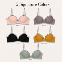 Soutien-gorge sans couture nude push-up à coupe 3/4 profonde, avec bordure en dentelle et bande rayée, pour femme, usage quotidien, vente en gros