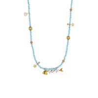 Kalung Berlapis Gaya Boho Musim Panas, Lapisan Emas 18K PVD, Baja Anti Karat, Manik-Manik Biru, Ikan, Bunga, Bintang, Zirkon, Perhiasan Pantai Wanita, Grosir