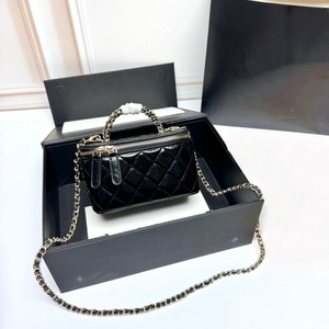 Sacs à bandoulière de luxe en cuir véritable avec chaîne, poignée métallique, double fermeture éclair, motif écossais, pour cosmétiques - Product Image 4