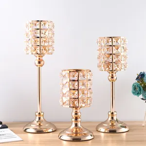 Cheap Price Hight Quality Crystal Stand Embossed Pattern Golden Base Electroplate Table Decor Glass Candle Holder Gift Pack
