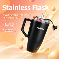 2 thermos sportifs portables à double paroi, grande capacité (38 oz), sans BPA, en acier inoxydable, anti-fuite, à large ouverture, avec couvercle transparent