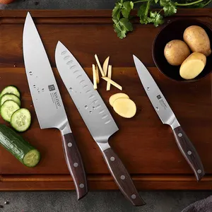Conjunto de facas de chef de cozinha, facas de aço inoxidável alemão 1.4116 profissional 3 pçs de alta qualidade