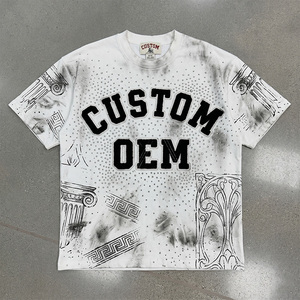 Camiseta Oversize de Algodón 100% OEM Personalizada, 430 GSM, Lavado Ácido, Bordado con Apliques, Efecto Desgastado, Corte Holgado, Hombros Caídos, Estilo Cropped - Product Image 1