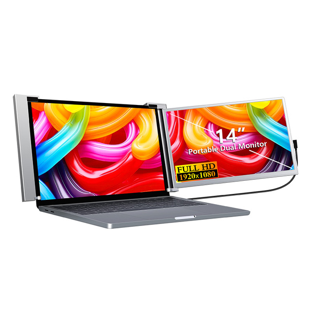 14 Inch Foldable Dual Monitor Portable Projector Screen with Retractable Stand FHD IPS Screen Monitor Extender