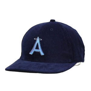 Diseña tu propia gorra de pana al por mayor, azul marino liso, de 6 paneles, con visera plana personalizada, corona alta, 100% algodón, gorras snapback de pana. - Product Image 1