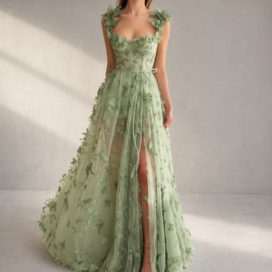 <span class=keywords><strong>Robe</strong></span> <span class=keywords><strong>de</strong></span> <span class=keywords><strong>soirée</strong></span> personnalisable 2026, style princesse, en dentelle, <span class=keywords><strong>longue</strong></span>, avec appliques 3D, bretelles spaghetti, coupe trapèze, pour bal <span class=keywords><strong>de</strong></span> promo - Product Image 2