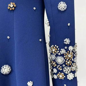 Abito <span class=keywords><strong>da</strong></span> Sera Lungo di Lusso Blu Scuro Elegante <span class=keywords><strong>da</strong></span> Donna con Perle e Strass per Feste e Cene Formali - Product Image 4