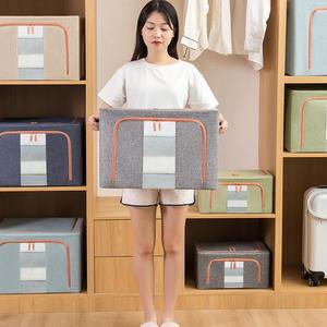 Clothing Organizer Storage <b>Box</b> Rectangle Linen Fabric Large Capacity Foldable Wardrobe Clothes Quilt Organizer <b>Moving</b> Storage - Product Image 4