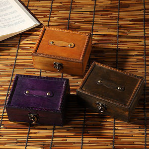 Retro Wooden Storage Box Solid Color <b>Sliding</b> Cover For Home Decor And Photography Props - Product Image 2