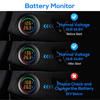 Compteur de batterie avec capteur de température, étanche, DC 12V/24V, voltmètre à affichage numérique LED, jauge de tension ronde, testeur de tension