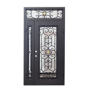 Portes d'entrée en fer forgé doubles et simples, style à ouverture battante, avec vitrage pour la maison principale - Product Image 1