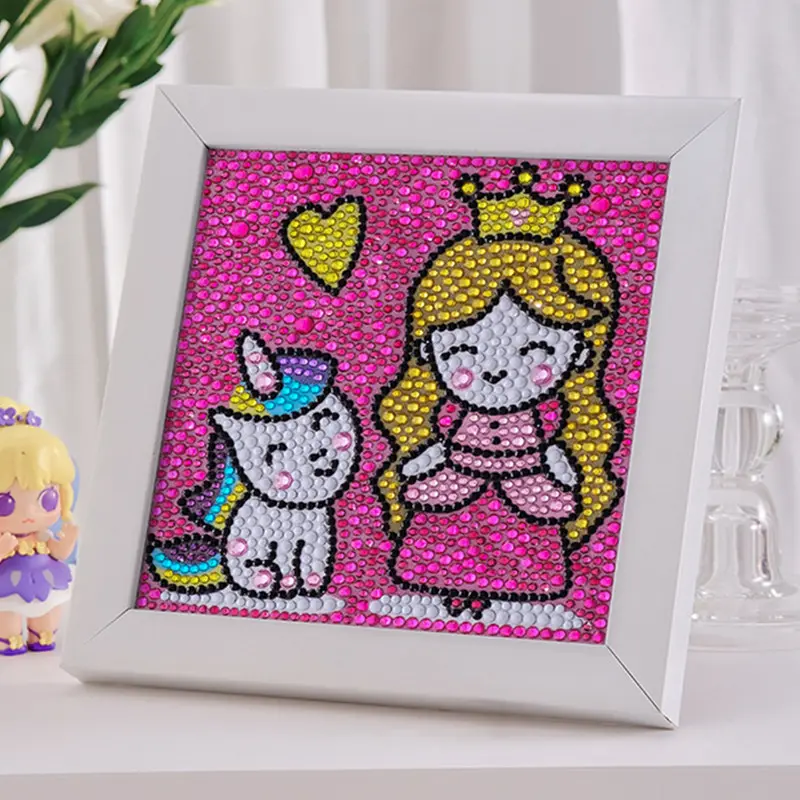 Christmas Gifts Kids Full Drill Diamond Painting Kits Cartoon Unicorn Princess Diamond Painting With Frame Home Decor