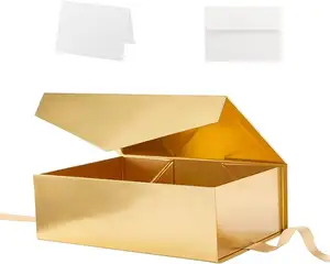 Custom Large Rigid Magnetic Folding Gift Packaging Box Matte White Custom Design Gold Foil Stamping Recyclable Paper Cardboard