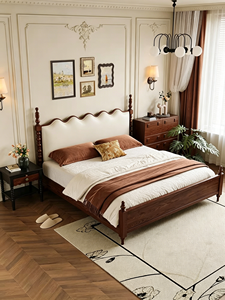 Base de Cama de Madera Maciza Premium, Cabecero Tapizado Ondulado Estilo Francés Vintage, Patas Torneadas, Muebles de Dormitorio Cómodos y Estables para el Hogar - Product Image 5