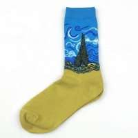 Vente en gros nouveauté artistique Van Gogh peinture chaussettes hommes unisexe drôle Art graphique coton chaussettes d'équipage