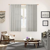 Rideaux gris clair en polyester et lin, à passe-tringle, à languettes, texturés, semi-transparents, filtrant la lumière, pour salon