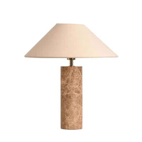Lampu Meja Marmer Alami Wabi Sabi yang Sedang Tren, Lampu Ambient Minimalis Modern Japandi Nordic dengan Kain, untuk Dekorasi Rumah dan Hotel