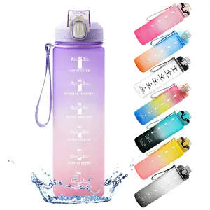 1L Sports Multicolor Gradient Water Bottle Motivational PP BPA Free Bottles For Male Female Set 1000ML Portable Reusable Cups