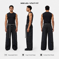 Fabricant de jeans en denim sur mesure, jeans pour hommes de style streetwear, 16 oz, poids lourd, vintage, noir uni, pantalon large à patchwork, pantalon baggy