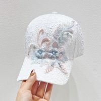 Casquette de baseball brodée pour femme, avec dentelle florale et perles, réglable, chapeau d'été anti-UV