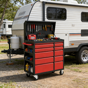 10 दराज उपकरण ट्रॉली स्टील उपकरण बॉक्स व्हील पर मोबाइल कार्यशाला भंडारण गाड़ी - Product Image 4