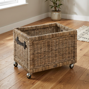 Eco-Friendly Natural Rattan <b>Wicker</b> Storage <b>Basket</b> with 4 Wheels <b>Large</b> Bamboo Boxed Household Storage Food Display Cheap Price - Product Image 3
