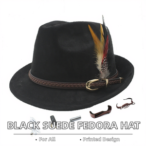 Linto Cap Premium Unisex Suede Fedora <b>Hat</b> | Classic Roll Short Brim Felt Jazz Cap with Belt <b>Feather</b> for Party & Casual Outdoor W - Product Image 2