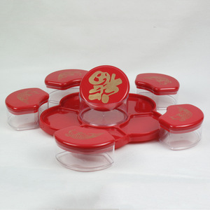 Boîte à bonbons rotative rouge en plastique pour le Nouvel An chinois, plateau à fruits multi-compartiments pour mariage, impression sérigraphique ronde - Product Image 3