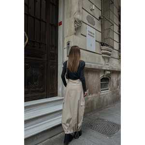 Jupe crayon longue décontractée avec poches cargo, en denim tricoté en coton et élasthanne, taille empire naturelle, taille XS, imprimée - Product Image 1