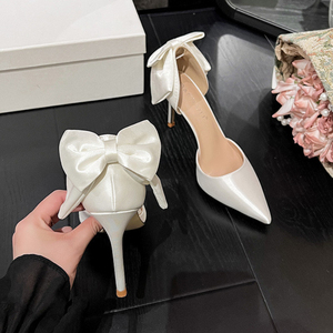 9CM/7CM Silk Material Zapatos Tacon Mujer Party Sexy New European Fashion White <b>Pointed</b> Heel Women's Pumps - Product Image 2
