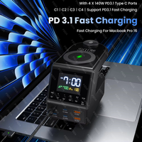 Stasiun Pengisian Daya GaN 240W 4*140W PD3.1 USB-C Pengisi Daya Cepat Nirkabel, Cocok untuk Laptop Apple Jam Alarm Samsung