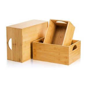 3 gói tre lưu trữ bin hộp cổ điển tự nhiên Organizer Stackable <span class=keywords><strong>cubby</strong></span> giỏ container xử lý hiển thị cuốn sách đồ chơi công cụ hộ gia đình - Product Image 3
