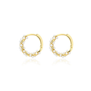 Boucles d'oreilles créoles petites et rondes en fausses perles françaises pour femmes, nouveau design texturé, bijoux élégants, cadeau idéal - Product Image 6