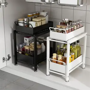 Sliding Cabinet Basket MultiPurpose 2 Tier Cabinet Organizer Stackable  Kitchen Organizers Under Sink Storage Basket With Drawer
