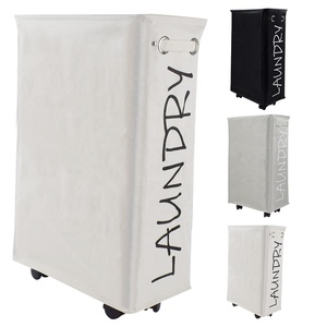 Giỏ Đựng Đồ Giặt Góc Tối Màu Xám Thiết Kế Mới Giỏ Cuốn Mỏng Giỏ Đựng Quần Áo Lưới Hẹp Có Bánh Xe - Product Image 2