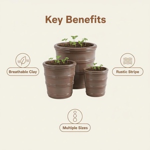 Juego de 3 Macetas de Cerámica Ecológicas con Diseño Moderno y Acabado Esmaltado - Macetas Resistentes <span class=keywords><strong>para</strong></span> Uso en el Hogar y Jardín - Product Image 5